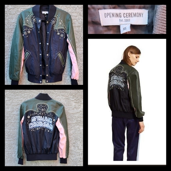 Opening Ceremony Studded Western Varsity Jacket Black‎ Multi - Picture 1 of 6